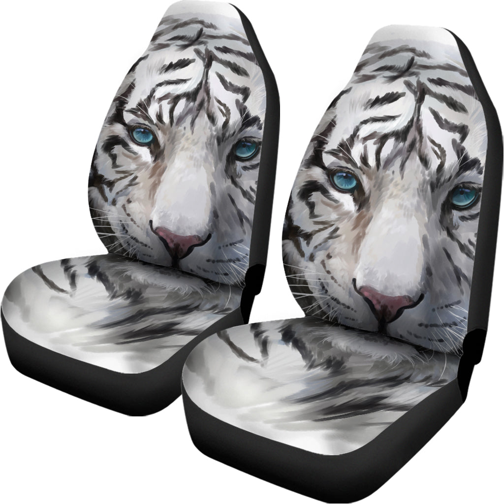 Watercolor White Bengal Tiger Print Universal Fit Car Seat Covers