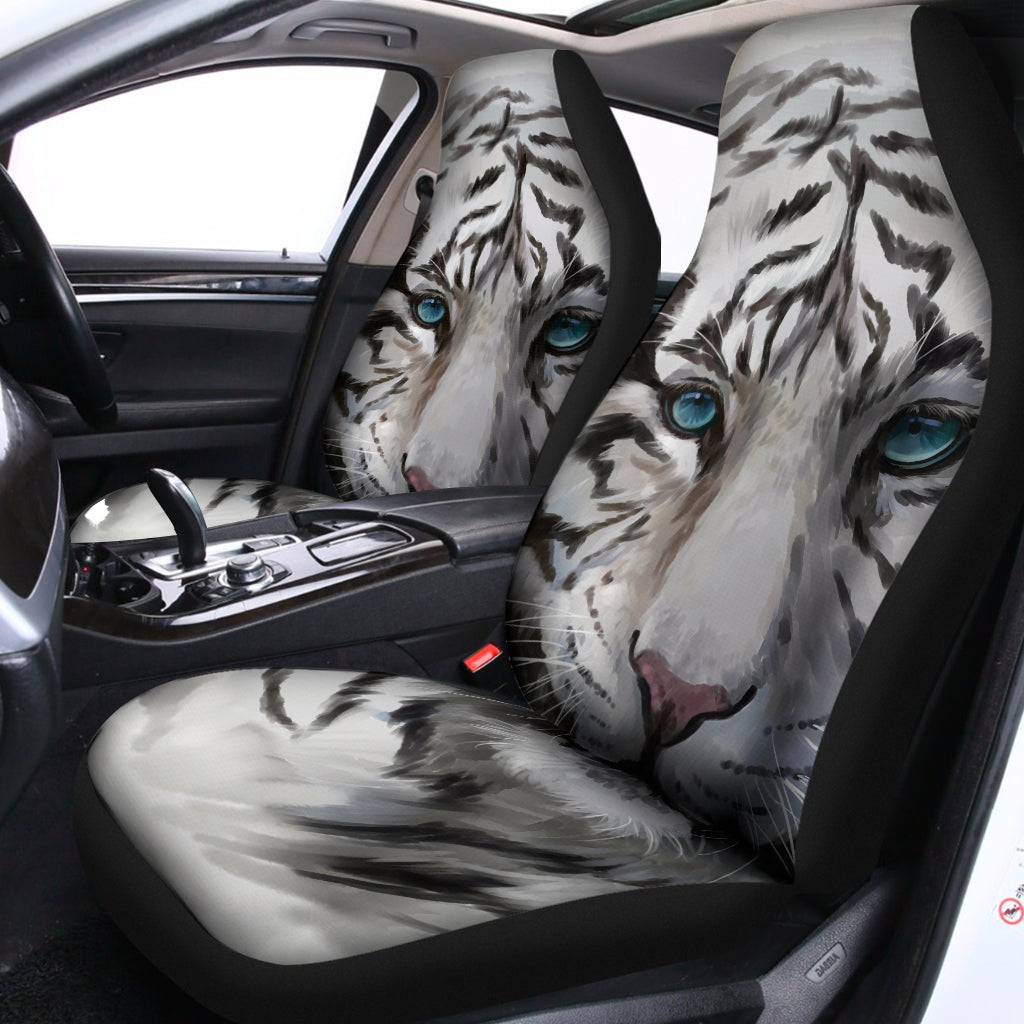 Watercolor White Bengal Tiger Print Universal Fit Car Seat Covers