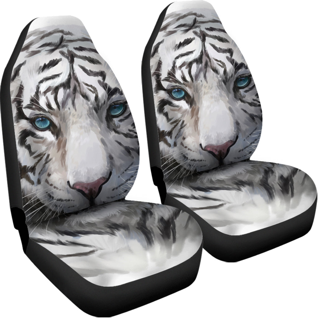 Watercolor White Bengal Tiger Print Universal Fit Car Seat Covers