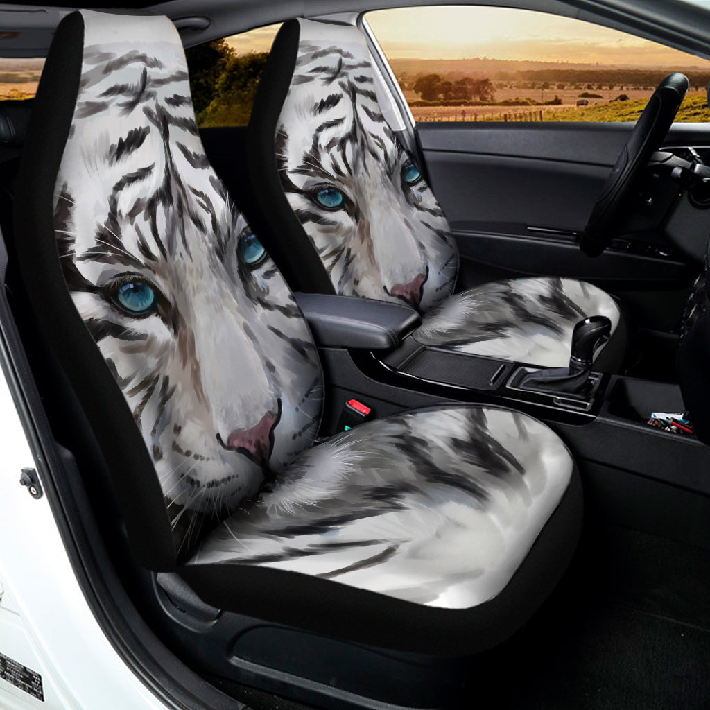 Watercolor White Bengal Tiger Print Universal Fit Car Seat Covers
