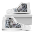 Watercolor White Bengal Tiger Print White High Top Sneakers