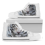Watercolor White Bengal Tiger Print White High Top Shoes