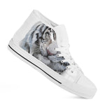 Watercolor White Bengal Tiger Print White High Top Shoes