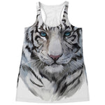 Watercolor White Bengal Tiger Print Women's Racerback Tank Top