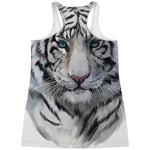 Watercolor White Bengal Tiger Print Women's Racerback Tank Top