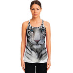 Watercolor White Bengal Tiger Print Women's Racerback Tank Top