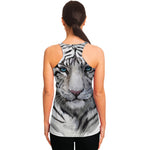Watercolor White Bengal Tiger Print Women's Racerback Tank Top
