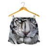 Watercolor White Bengal Tiger Print Women's Shorts