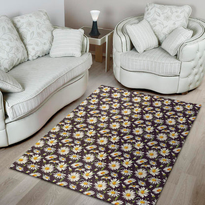 Watercolor White Daisy Pattern Print Area Rug