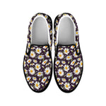 Watercolor White Daisy Pattern Print Black Slip On Shoes
