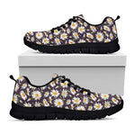 Watercolor White Daisy Pattern Print Black Sneakers