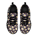 Watercolor White Daisy Pattern Print Black Sneakers