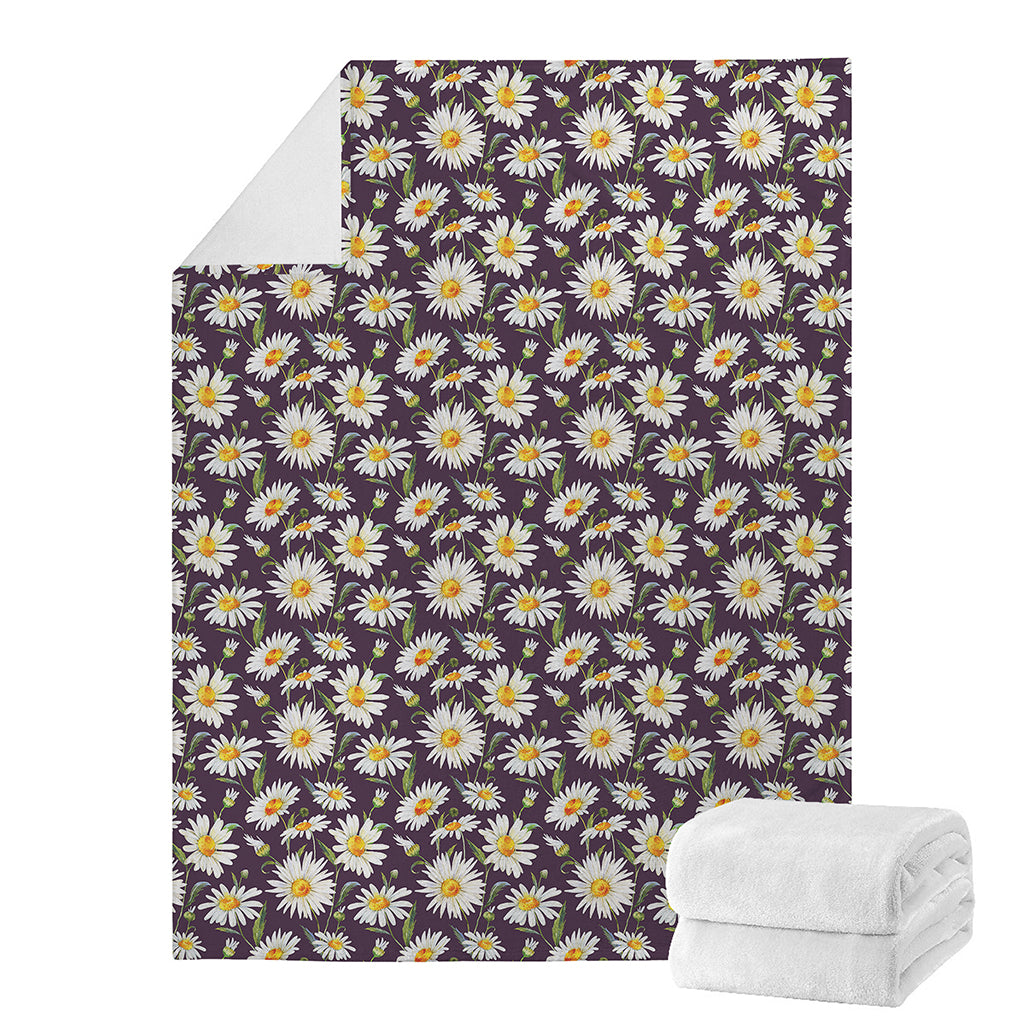 Watercolor White Daisy Pattern Print Blanket