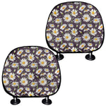 Watercolor White Daisy Pattern Print Car Headrest Covers