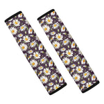 Watercolor White Daisy Pattern Print Car Seat Belt Covers