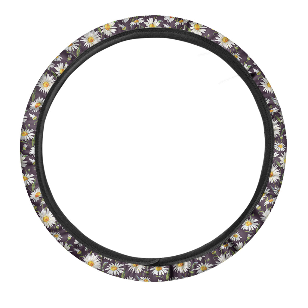 Watercolor White Daisy Pattern Print Car Steering Wheel Cover