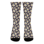 Watercolor White Daisy Pattern Print Crew Socks