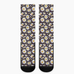 Watercolor White Daisy Pattern Print Crew Socks