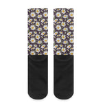 Watercolor White Daisy Pattern Print Crew Socks