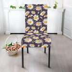 Watercolor White Daisy Pattern Print Dining Chair Slipcover