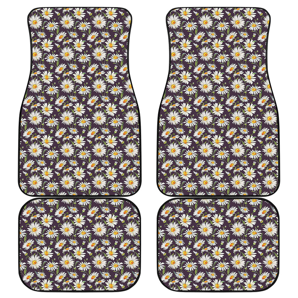Watercolor White Daisy Pattern Print Front and Back Car Floor Mats
