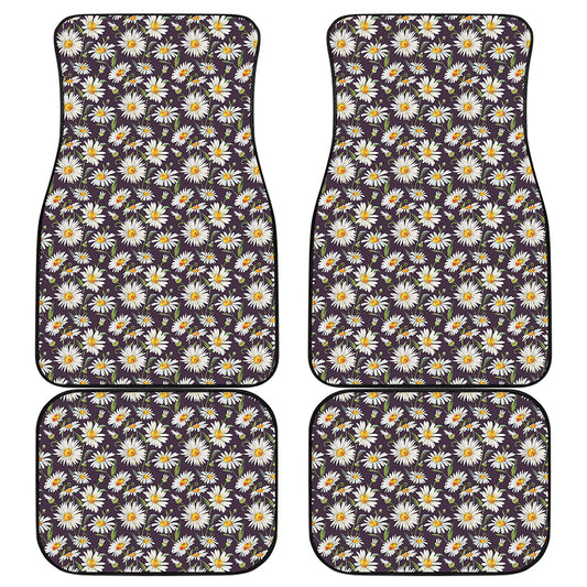 Watercolor White Daisy Pattern Print Front and Back Car Floor Mats