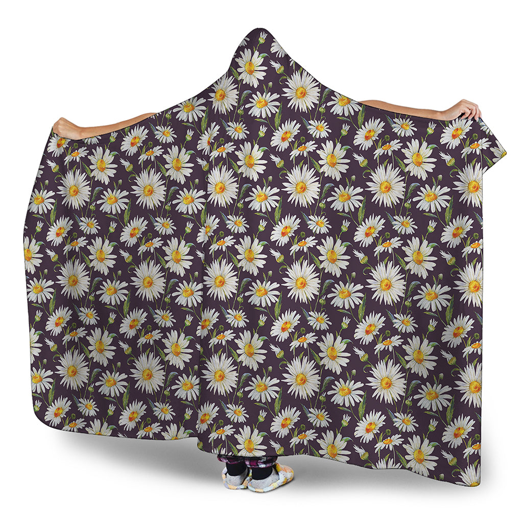 Watercolor White Daisy Pattern Print Hooded Blanket