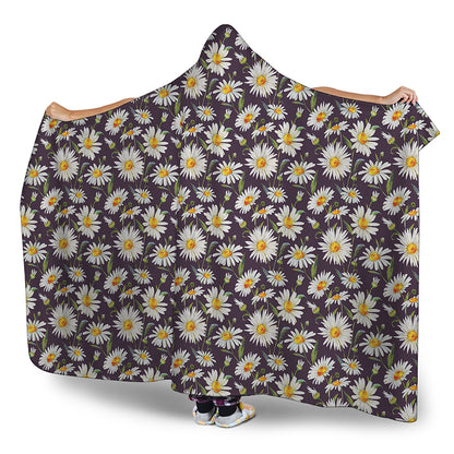 Watercolor White Daisy Pattern Print Hooded Blanket
