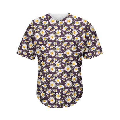 Watercolor White Daisy Pattern Print Men's Baseball Jersey
