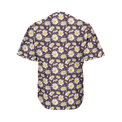 Watercolor White Daisy Pattern Print Men's Baseball Jersey