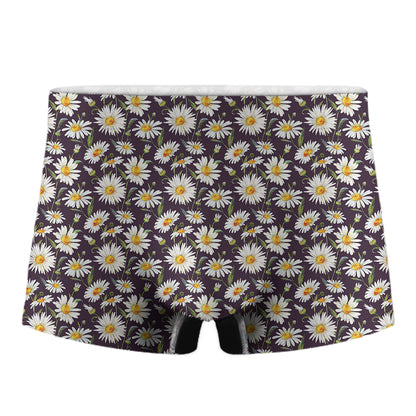 Watercolor White Daisy Pattern Print Men's Boxer Briefs