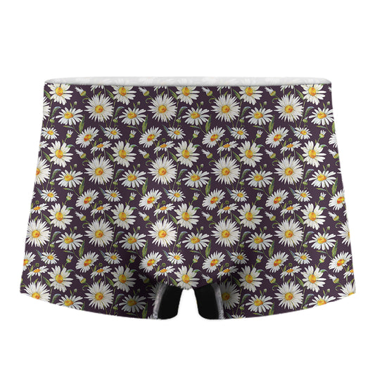 Watercolor White Daisy Pattern Print Men's Boxer Briefs