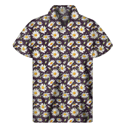 Watercolor White Daisy Pattern Print Men's Short Sleeve Shirt