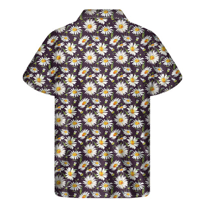 Watercolor White Daisy Pattern Print Men's Short Sleeve Shirt
