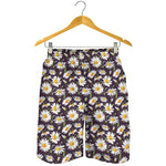 Watercolor White Daisy Pattern Print Men's Shorts