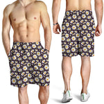 Watercolor White Daisy Pattern Print Men's Shorts