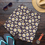 Watercolor White Daisy Pattern Print Men's Shorts