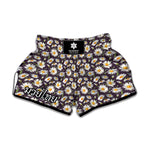 Watercolor White Daisy Pattern Print Muay Thai Boxing Shorts