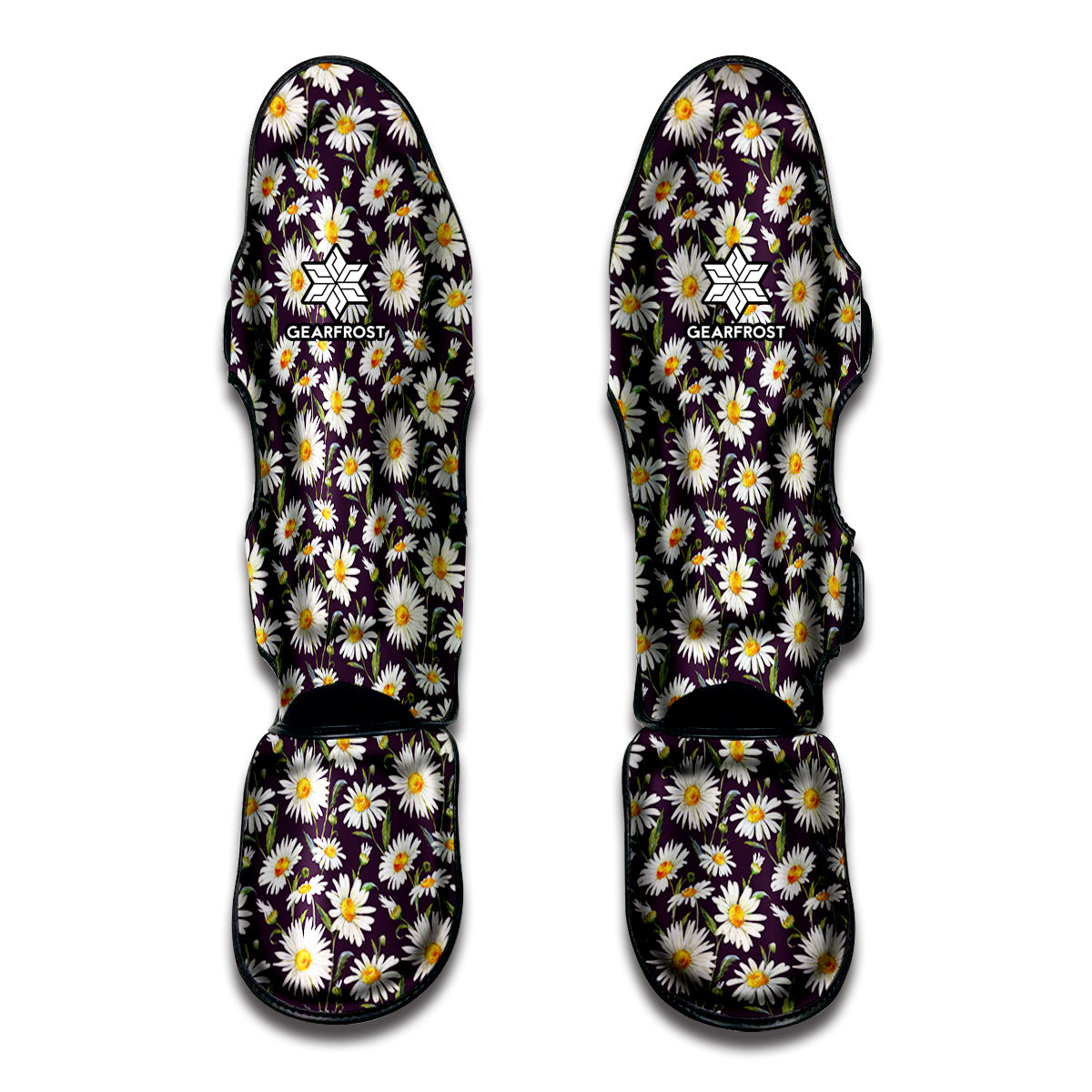 Watercolor White Daisy Pattern Print Muay Thai Shin Guard