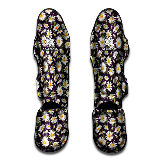 Watercolor White Daisy Pattern Print Muay Thai Shin Guard