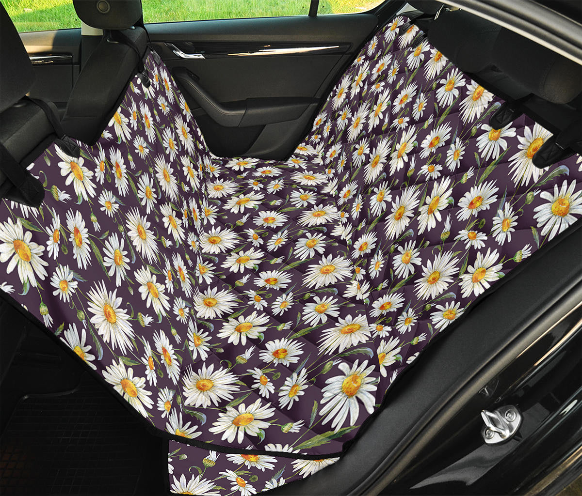 Watercolor White Daisy Pattern Print Pet Car Back Seat Cover