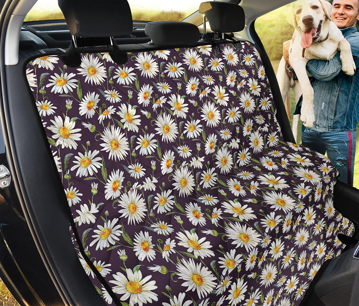 Watercolor White Daisy Pattern Print Pet Car Back Seat Cover
