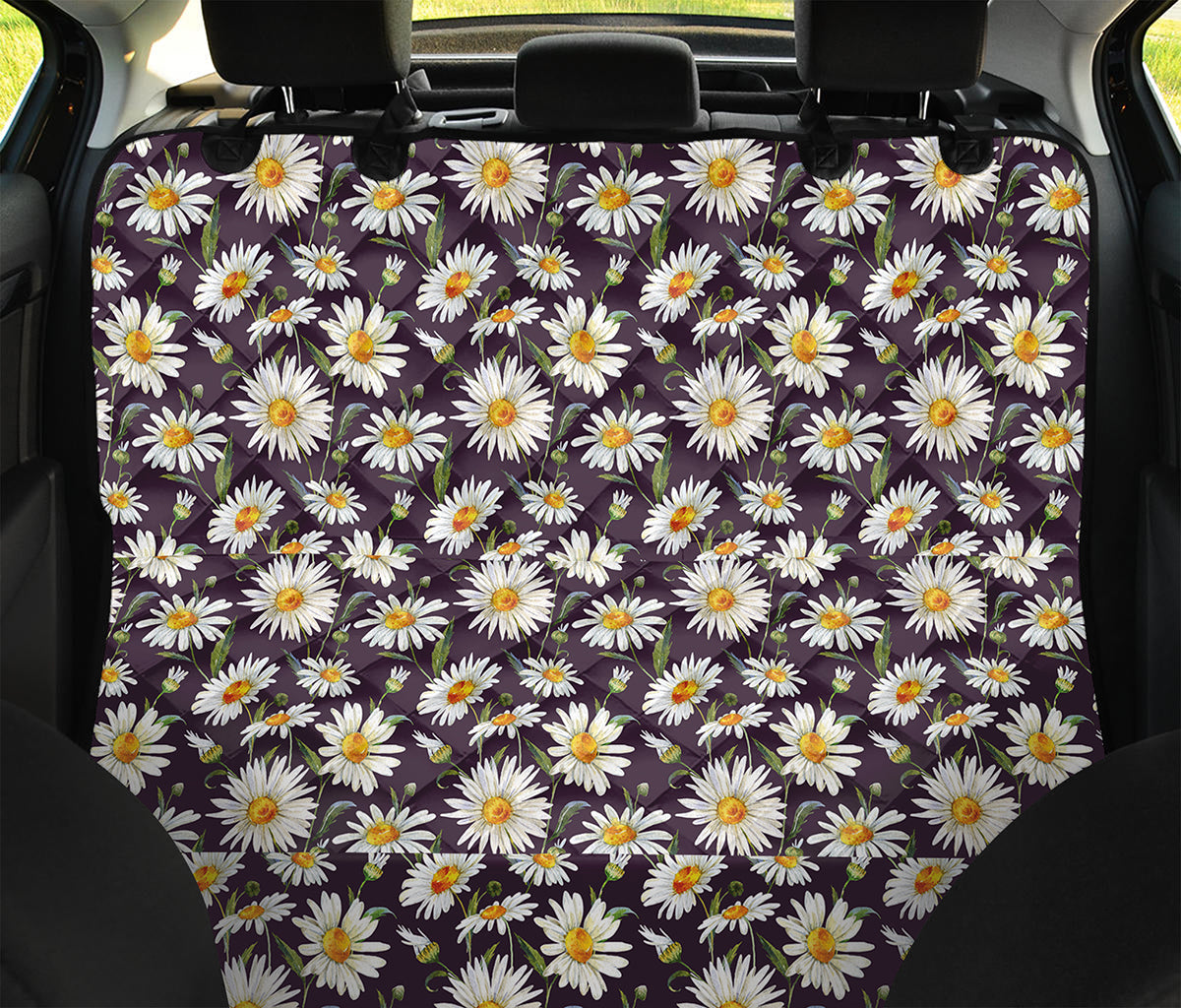 Watercolor White Daisy Pattern Print Pet Car Back Seat Cover