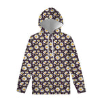 Watercolor White Daisy Pattern Print Pullover Hoodie