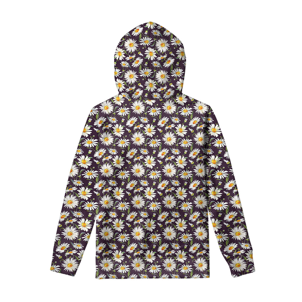 Watercolor White Daisy Pattern Print Pullover Hoodie
