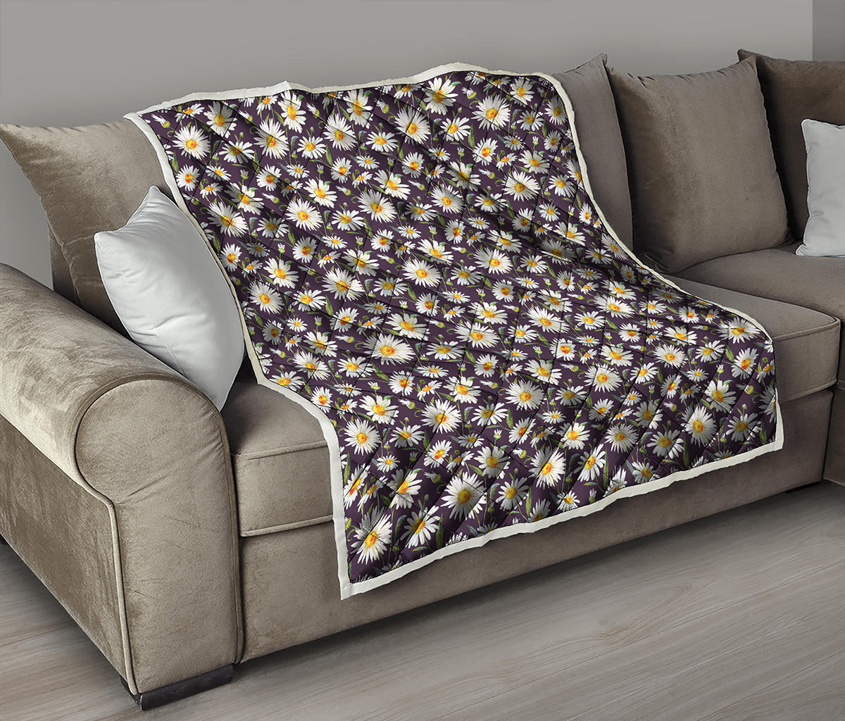 Watercolor White Daisy Pattern Print Quilt