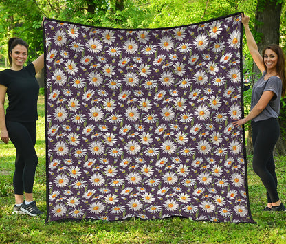 Watercolor White Daisy Pattern Print Quilt