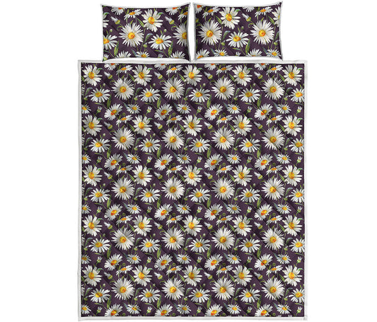 Watercolor White Daisy Pattern Print Quilt Bed Set