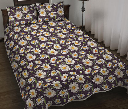 Watercolor White Daisy Pattern Print Quilt Bed Set