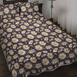 Watercolor White Daisy Pattern Print Quilt Bed Set